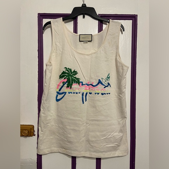 Gucci Hawaii Print White Tank Top - Picture 1 of 11